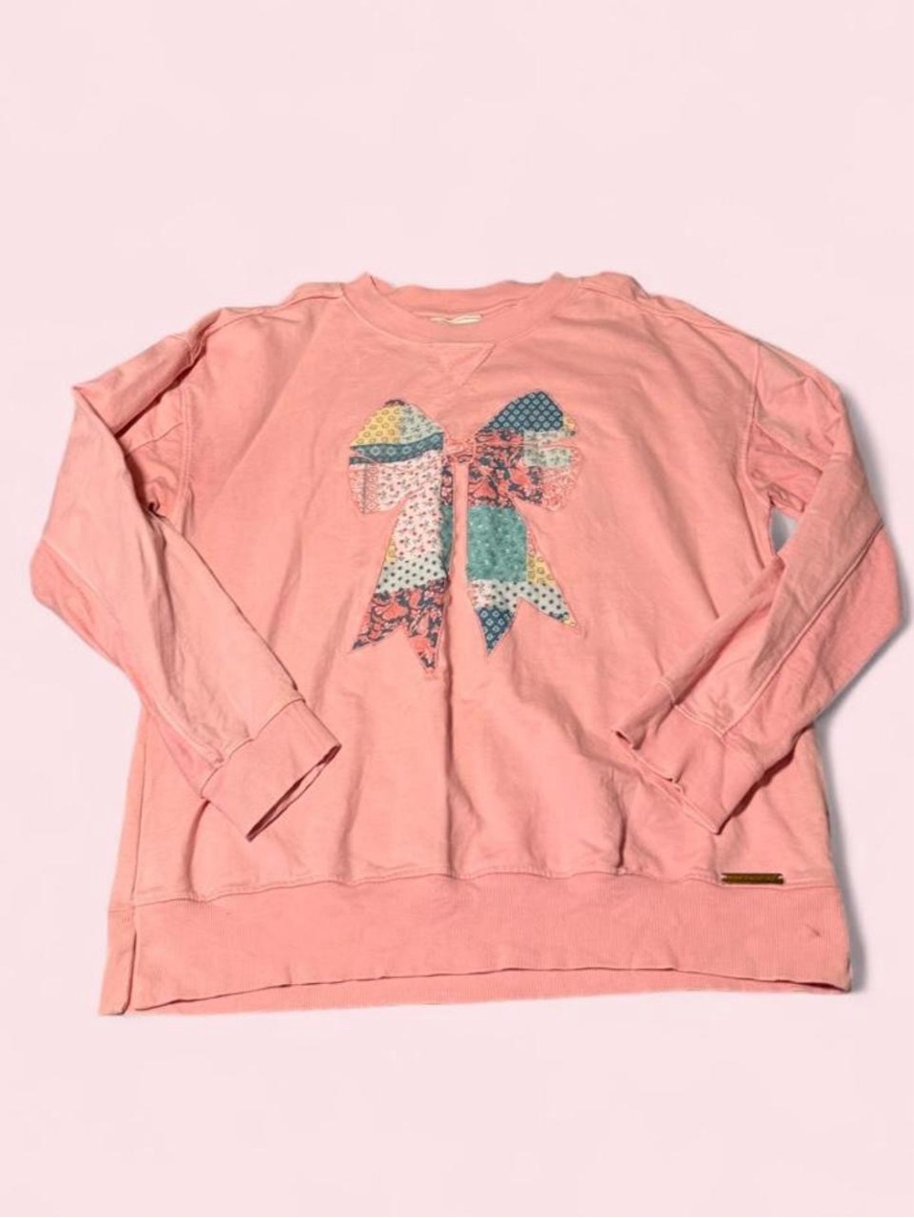 Simply Southern Pink Patchwork Bow Sweatshirt